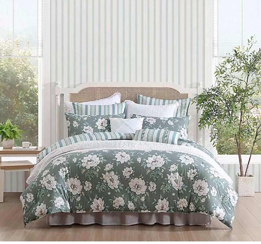 NEW! Laura Ashley 7pc Full/Queen Wisley Floral Midweight Comforter Set